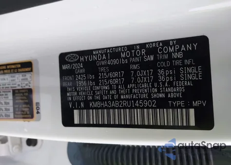 2024 Hyundai Kona Se z USA, uszkodzony, nr VIN KM8HA3AB2RU145902